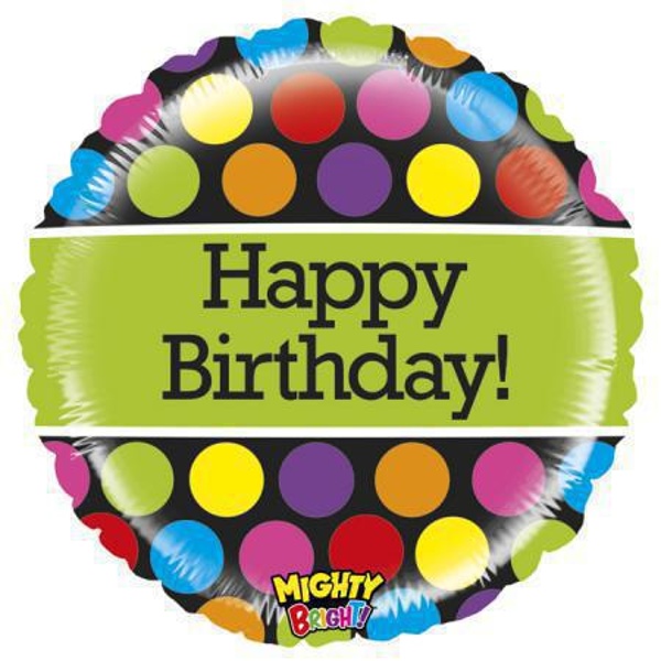 Balónek fóliový Happy Birthday s puntíky 53 cm