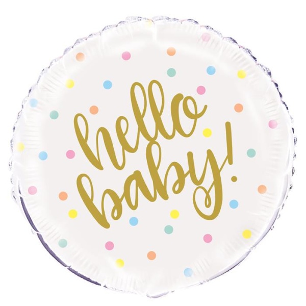 Balónek fóliový Hello Baby barevné puntíky 46 cm