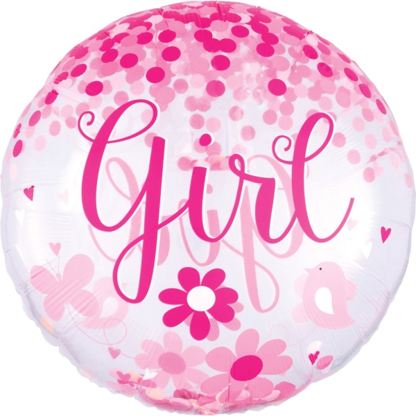Levně Balónek fóliový Jumbo s konfetami Baby Girl 71 cm