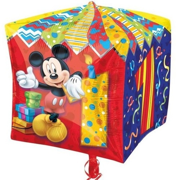 Levně Balónek fóliový Krychle Mickey Mouse 1. narozeniny 38 cm