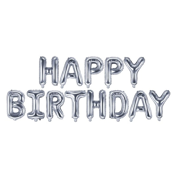 Balónek fóliový Nápis Happy Birthday stříbrný