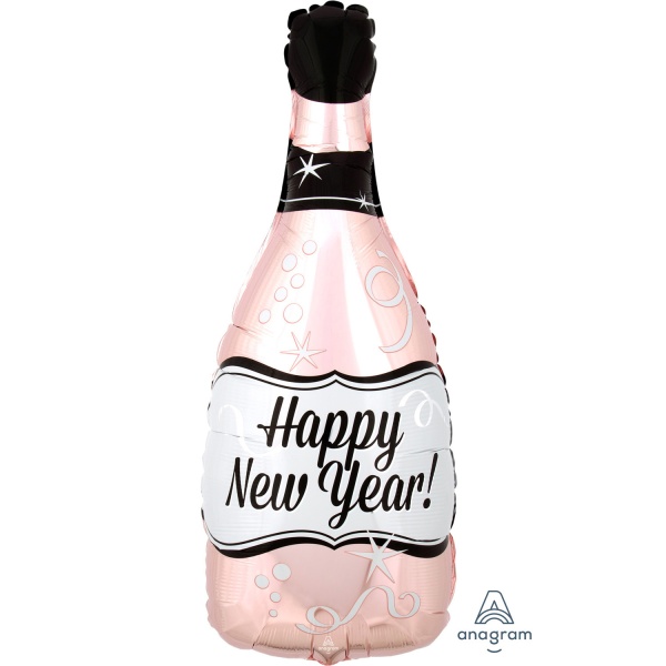 Balónek fóliový Šampaňské Happy New Year Rose Gold 25 x 66 cm