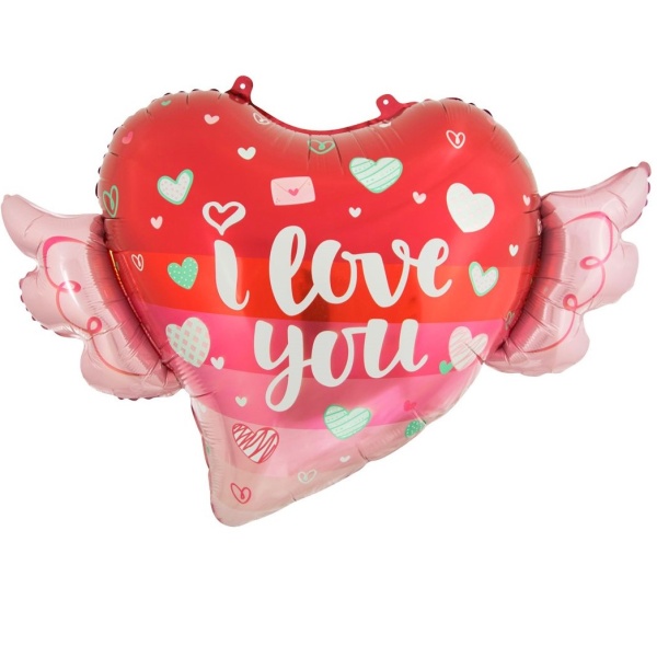 Balónek fóliový Srdce s křídly 68 x 47 cm