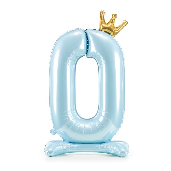 Balónek fóliový Stojací číslo 0 s korunkou světle modrý 84 cm