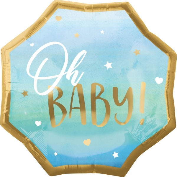 Baby shower – balónek fóliový XL Oh Baby modrozlatý 22\