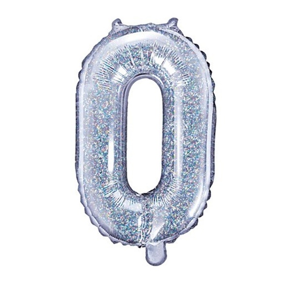 Balónek fóliový "0" holografická stříbrná 35 cm