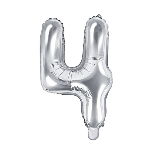 Balónek fóliový 4 holografická stříbrná 35 cm