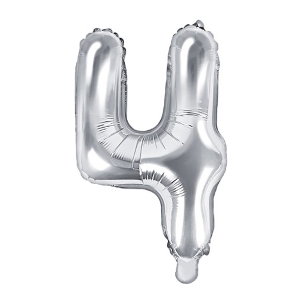 Balónek fóliový "4" stříbrná 35 cm