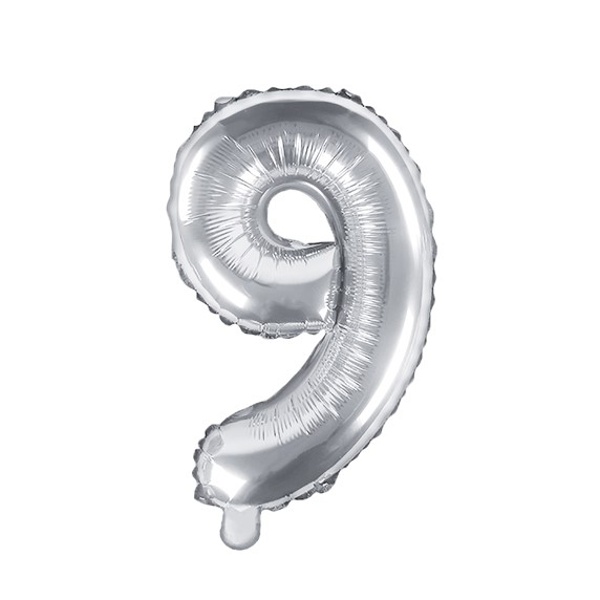 Balónek fóliový "9" holografická stříbrná 35 cm