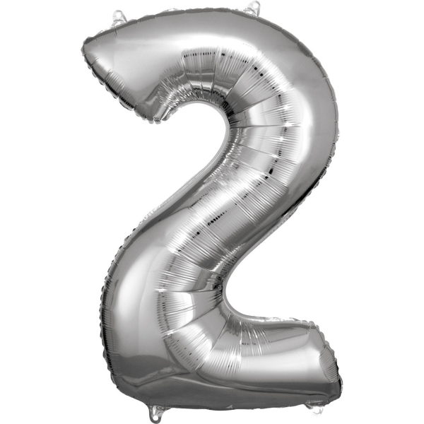 Balónek fóliový číslice 2 stříbrná 50 x 88 cm