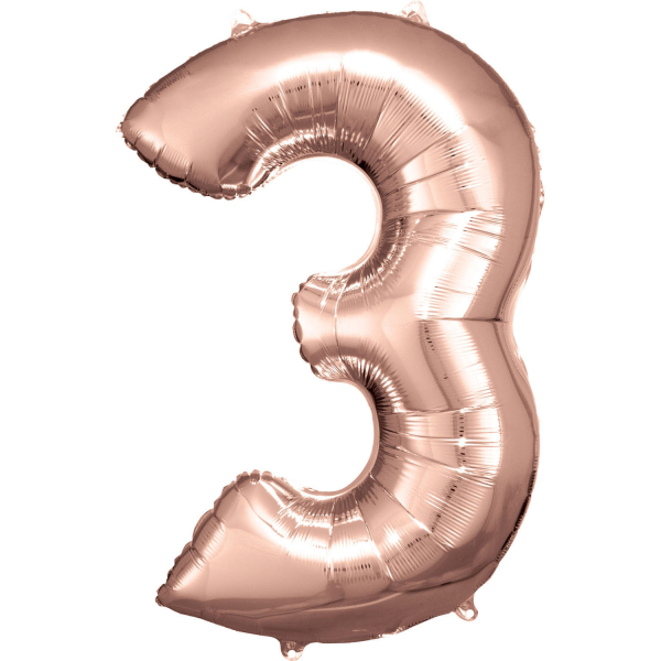 Balónek fóliový číslice 3 růžové zlato 53 x 88 cm