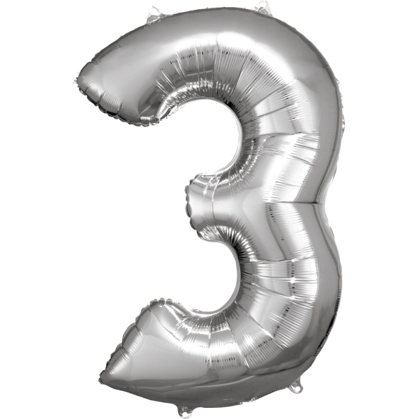 Balónek fóliový číslice 3 stříbrná 53 x 88 cm
