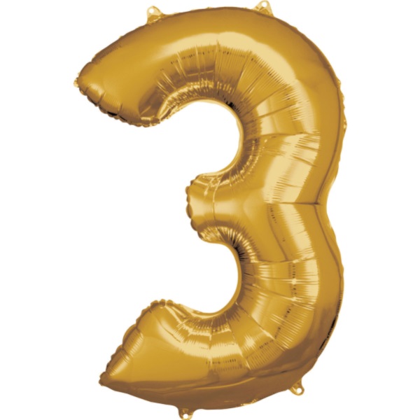 Levně Balónek fóliový číslice 3 zlatá 53 x 88 cm