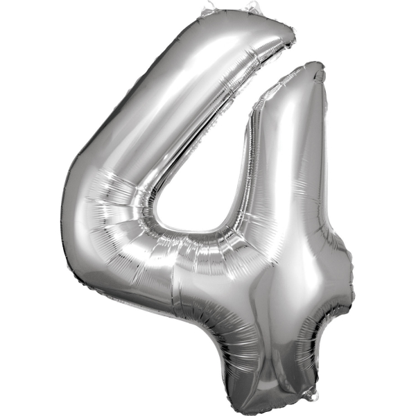 Balónek fóliový číslice 4 stříbrná 66 x 88 cm