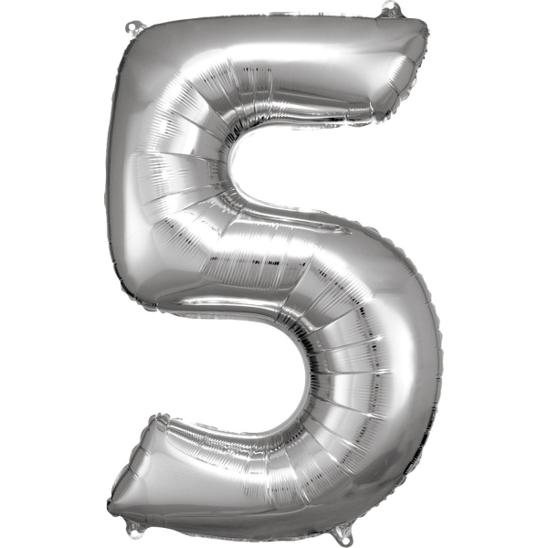Levně Balónek fóliový číslice 5 stříbrná 58 x 86 cm
