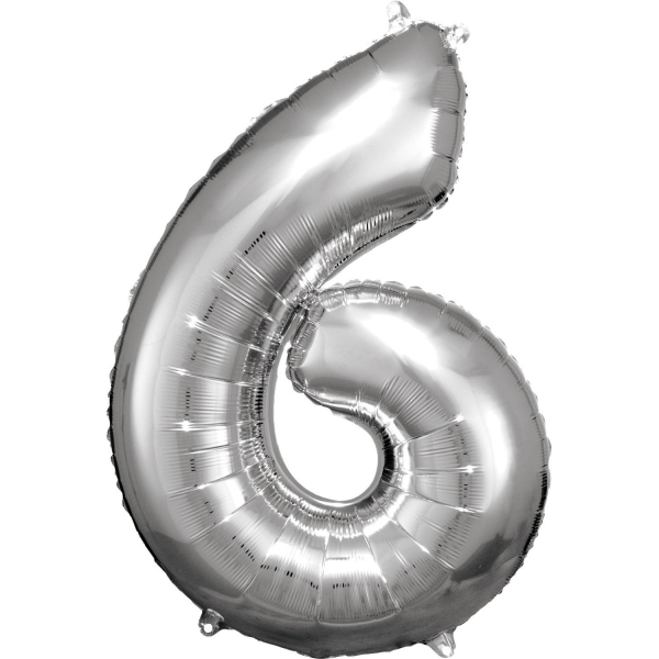 Levně Balónek fóliový číslice 6 stříbrná 55 x 88 cm