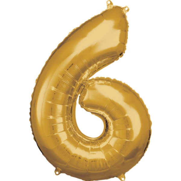 Balónek fóliový číslice 6 zlatá 55 x 88 cm