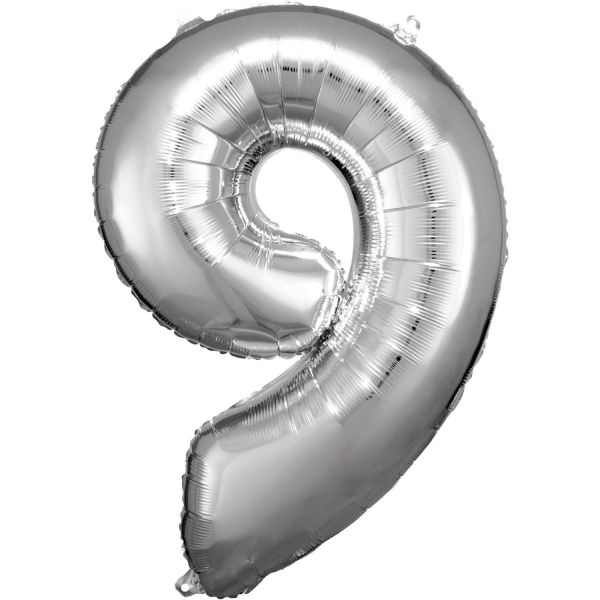 Balónek fóliový číslice 9 stříbrná 63 x 86 cm