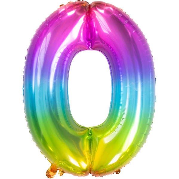 Balónek fóliový číslo 0 Yummy Gummy Rainbow 86 cm