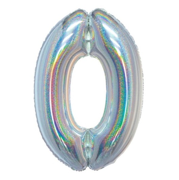 Levně Balónek fóliový číslo 0 holografické stříbrné 76 cm