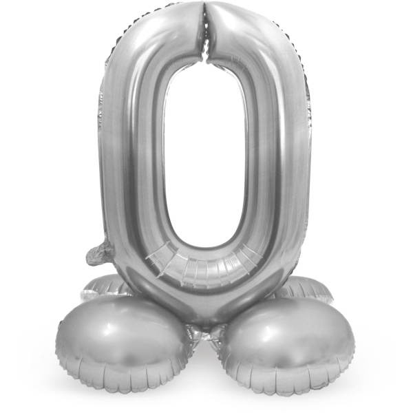 Balónek fóliový číslo 0 samostojné stříbrné 72 cm