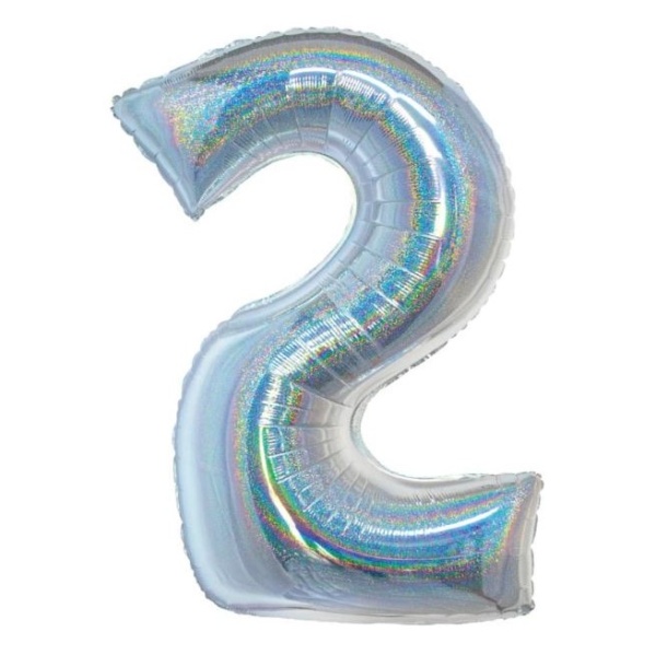 Balónek fóliový číslo 2 holografické stříbrné 76 cm