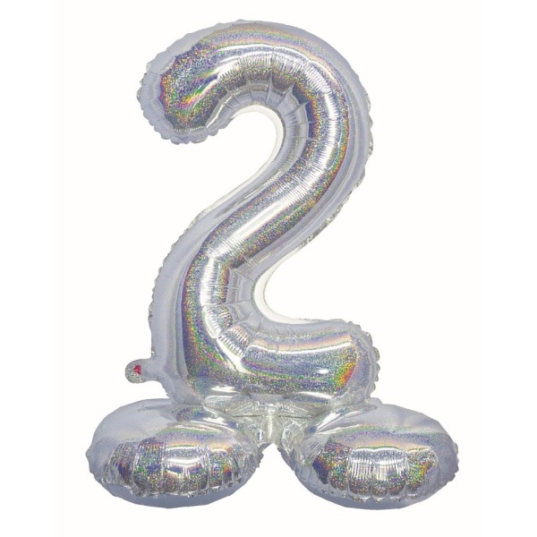 Balónek fóliový číslo 2 samostojné holografické stříbrné 72 cm