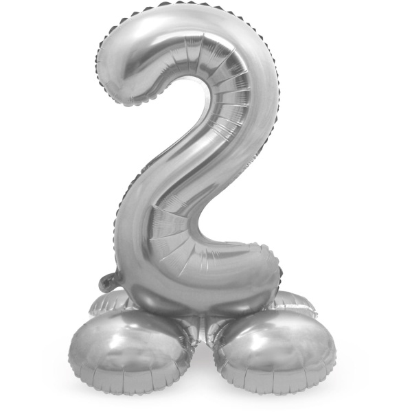 Balónek fóliový číslo 2 na podstavci stříbrné 72 cm
