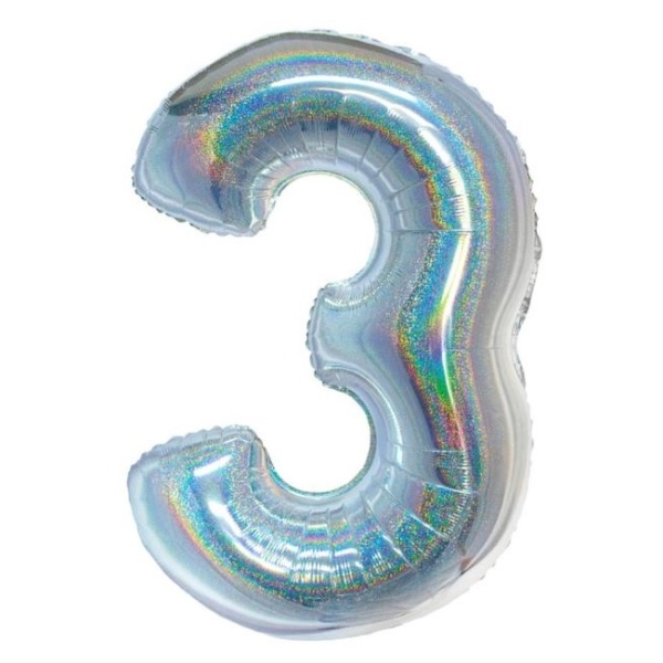 Balónek fóliový číslo 3 holografické stříbrné 76 cm