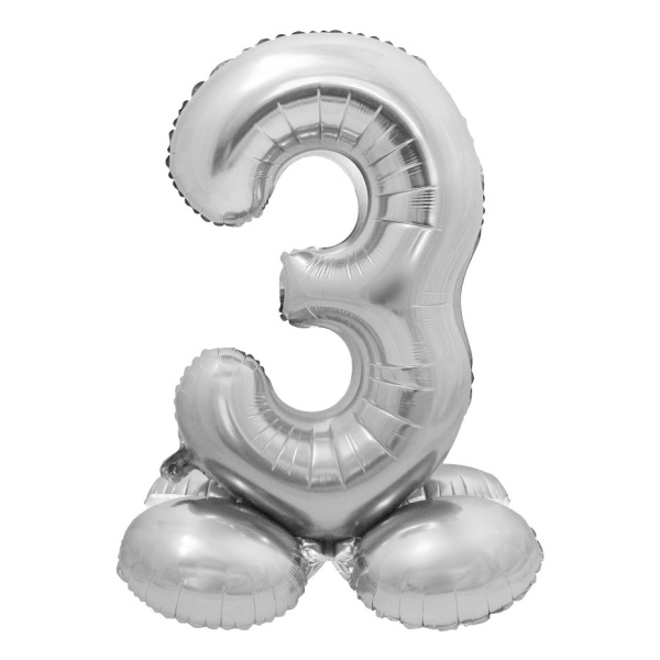 Balónek fóliový číslo 3 samostojné stříbrné 72 cm