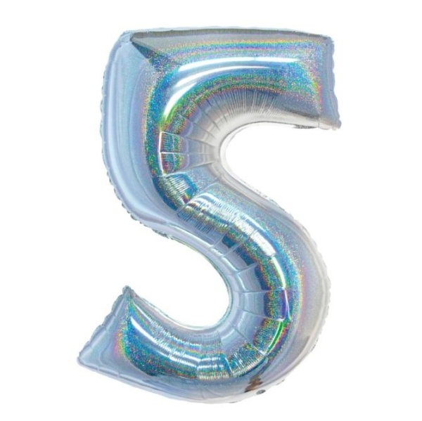Balónek fóliový číslo 5 holografické stříbrné 76 cm