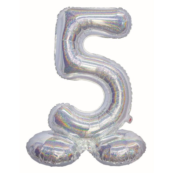 Balónek fóliový číslo 5 samostojné holografické stříbrné 72 cm
