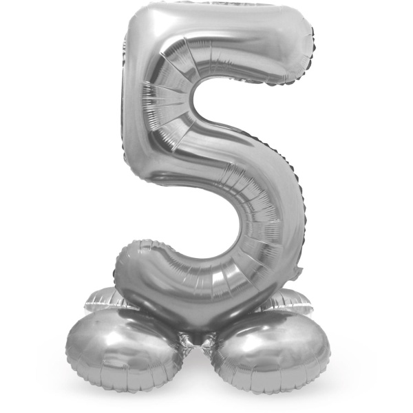 Balónek fóliový číslo 5 na podstavci stříbrné 72 cm
