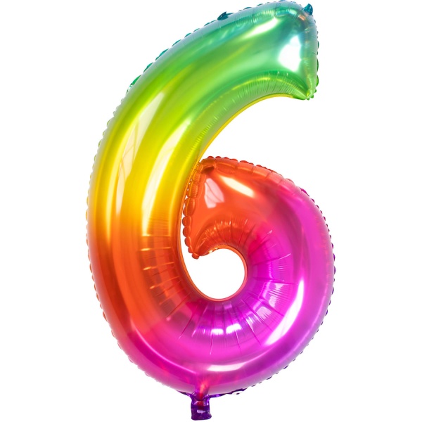 Balónek fóliový číslo 6 Yummy Gummy Rainbow 86 cm