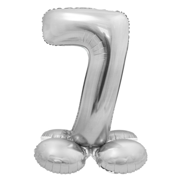 Balónek fóliový číslo 7 samostojné stříbrné 72 cm