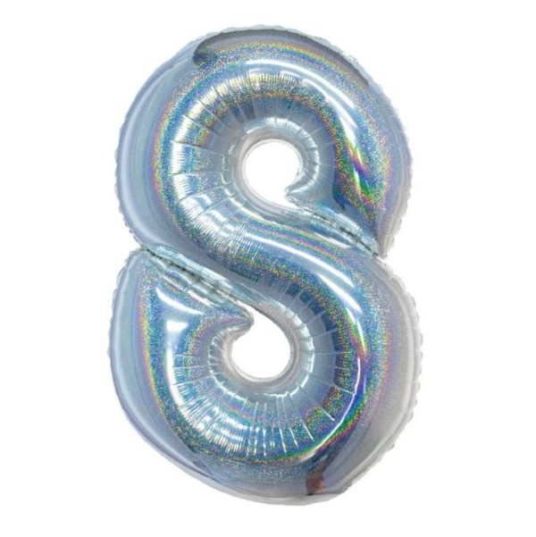Balónek fóliový číslo 8 holografické stříbrné 76 cm