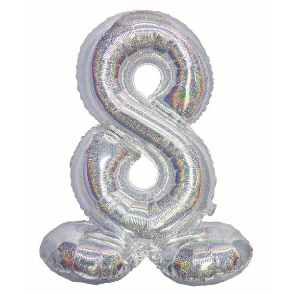 Balónek fóliový číslo 8 samostojné holografické stříbrné 72 cm
