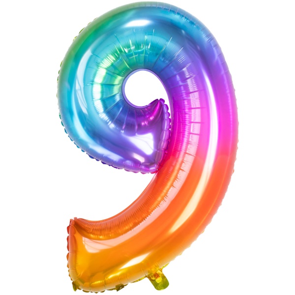 Balónek fóliový číslo 9 Yummy Gummy Rainbow 86 cm