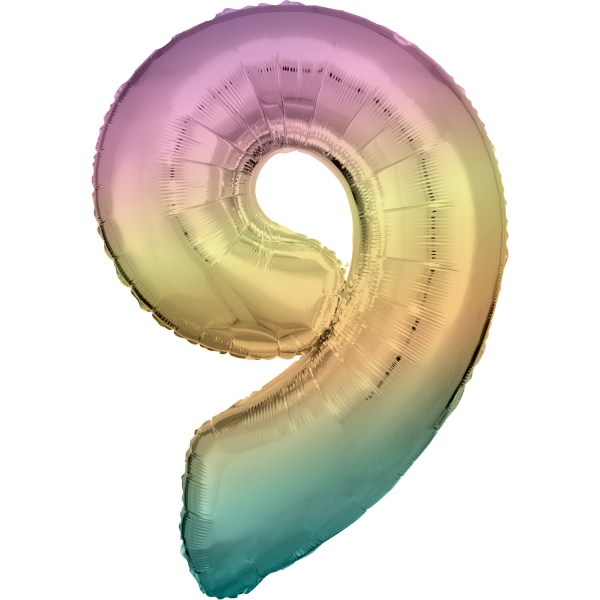 Levně Balónek fóliový číslo 9 pastelově duhový 86 cm
