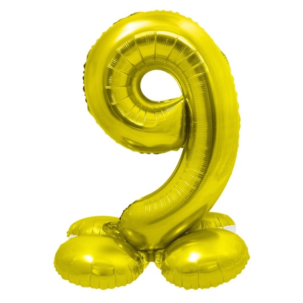 Balónek fóliový číslo 9 samostojné zlaté 72 cm