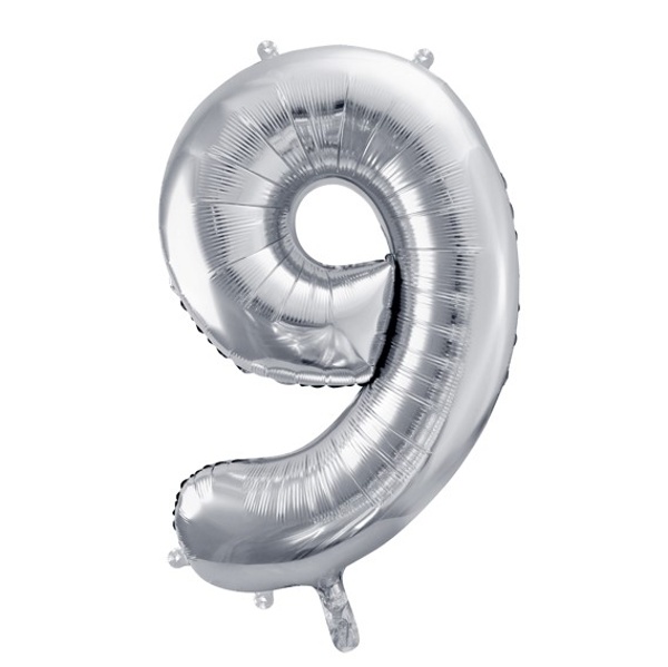 Levně Balónek fóliový číslo 9 stříbrné 86 cm