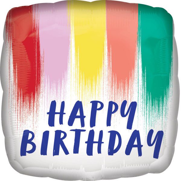 Levně Balónek fóliový čtvercový Happy Birthday Barevné pruhy 43 cm