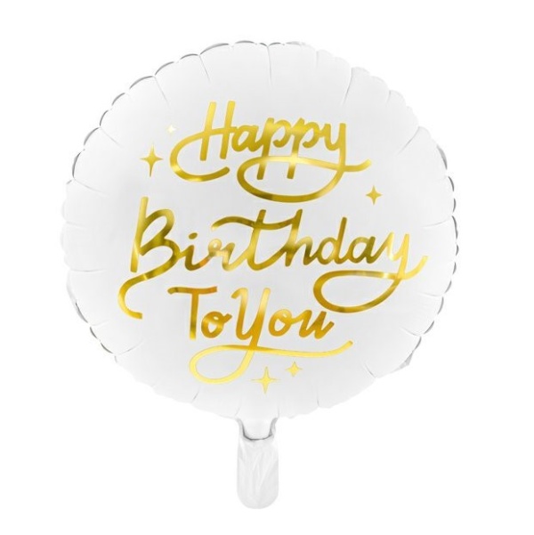 Balónek fóliový kulatý bílý Happy Birthday To You 35 cm