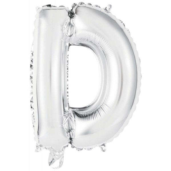 Balónek fóliový mini písmeno D stříbrné 34 cm