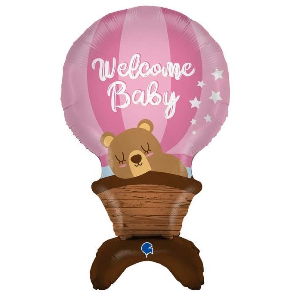 Balónek fóliový samostojný balón růžový Welcome Baby 97 cm