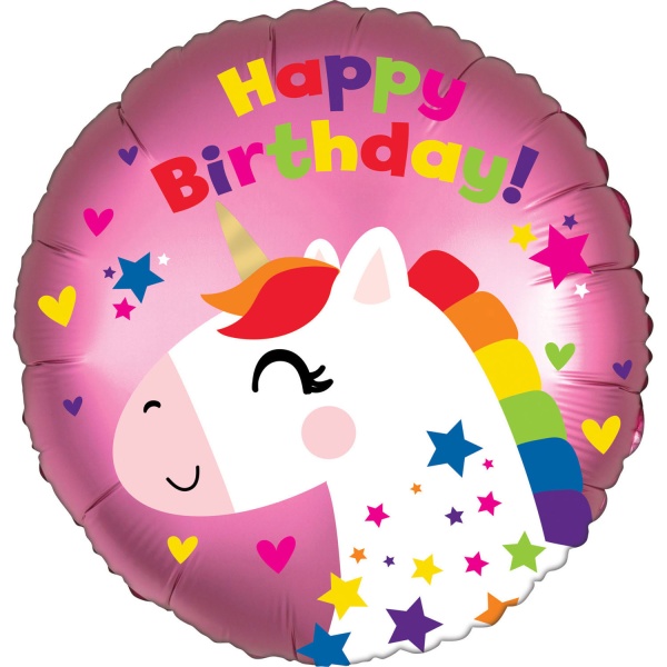 Balónek fóliový saténový Jednorožec Happy Birthday 45 cm