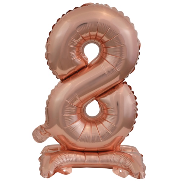 Balónek fóliový číslo 8 na podstavci Rose Gold 38 cm