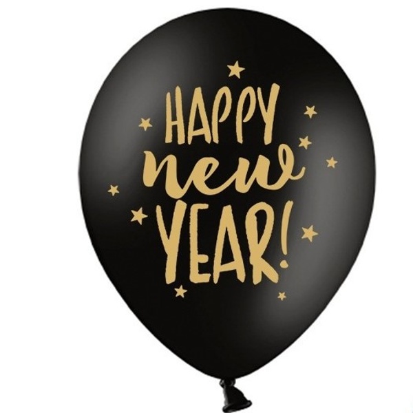 Balónky latexové  Happy New Years černé 6 ks 30 cm