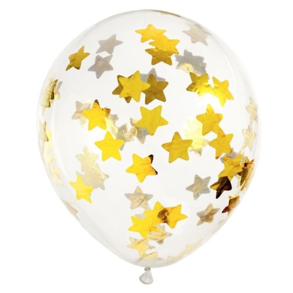 Balónek latexový transparentní s konfetami zlaté hvězdičky 30 cm 6 ks