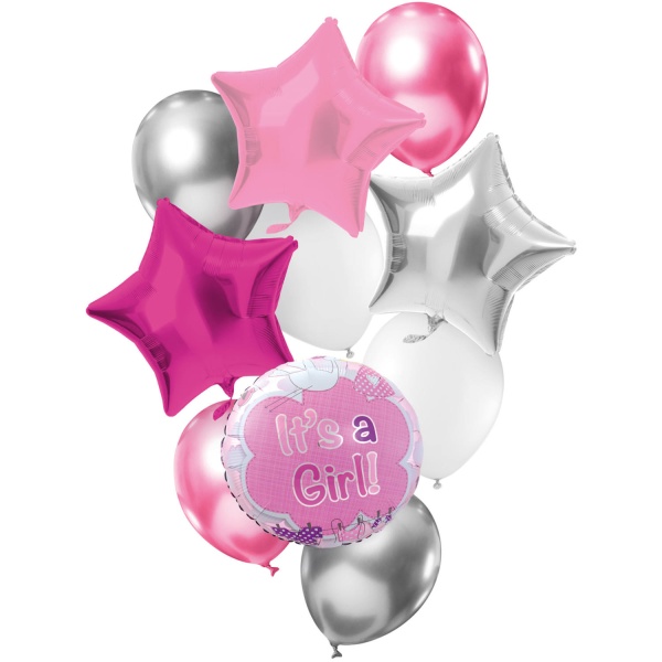 Balónkový buket It\'s a Girl! Pink/Silver 23-45 cm